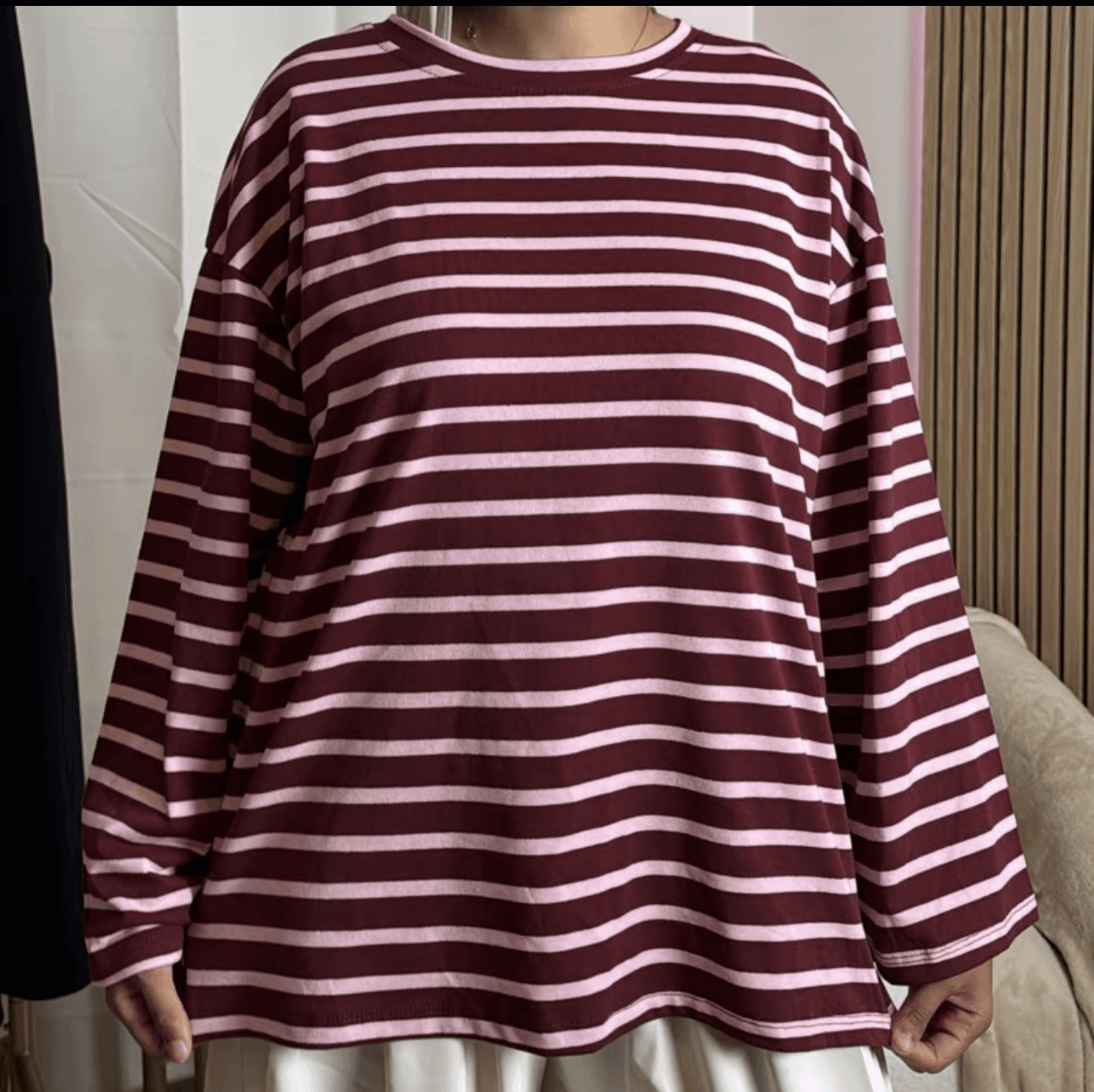 Marinière oversize bordeaux et rose